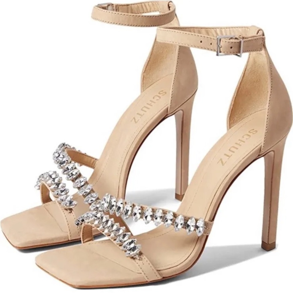SCHUTZ Tan Heels with Silver Accents
